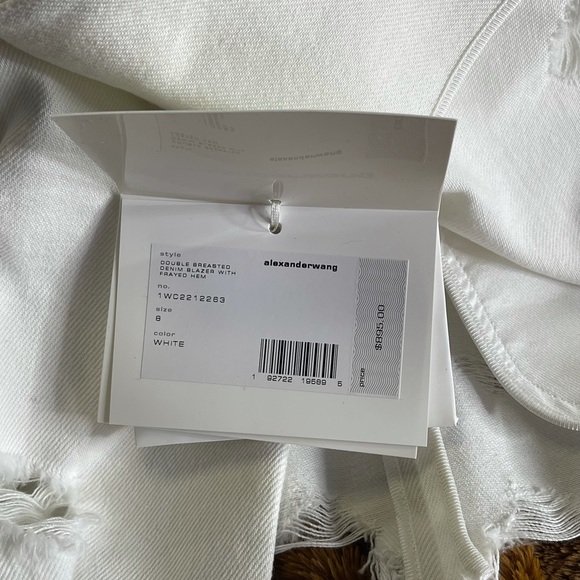 Alexander Wang Frayed Double Breasted Denim Blazer in White - Picture 15 of 17